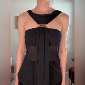 Roberto Cavalli sheer black top- gold accent